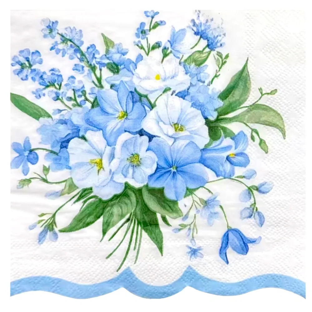 Floral Blue and White Bouquet Decorative Die Cut Napkin, 20ct